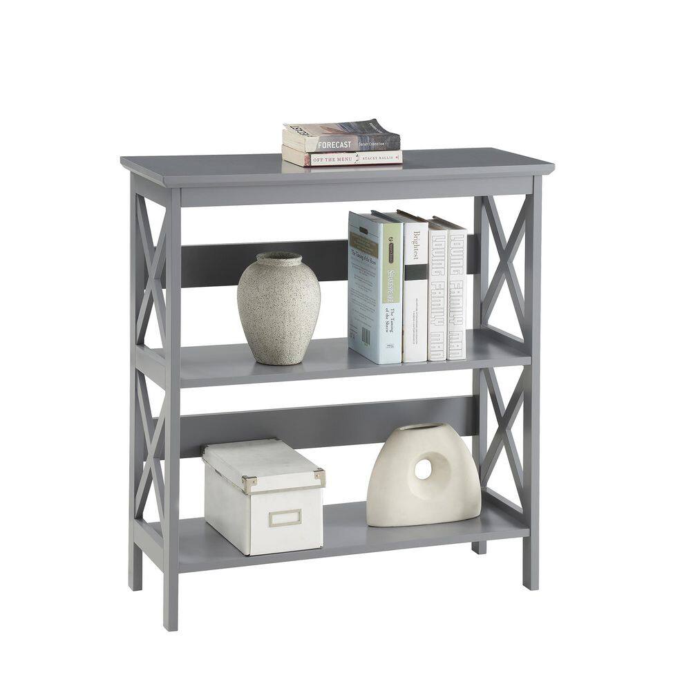 Oxford Gray 3-Tier Modern Bookcase with X Pattern
