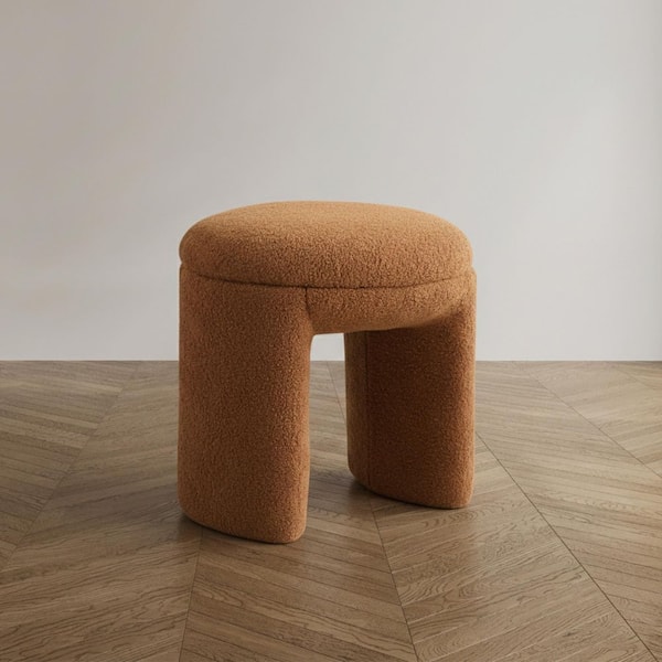 Furniture of America Burny Saddle Brown Upholstered Fabric Round Accent Ottoman Small (Under 22 in.)