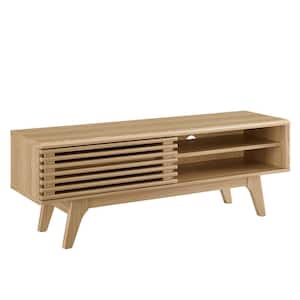 Render 48 in. Oak TV Stand Fits TV up to 60 in. with Storage Slatted Sliding Door