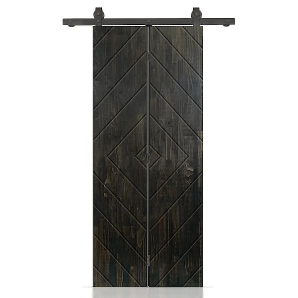 CALHOME Diamond 28 in. x 80 in. Charcoal Black Stained Hollow Core Pine Wood Bi-Fold Door with Sliding Hardware Kit