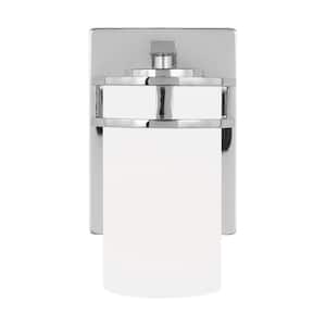 Robie 5 in. 1-Light Chrome Transitional Bathroom Vanity Light Wall Sconce with Etched White Glass Shade