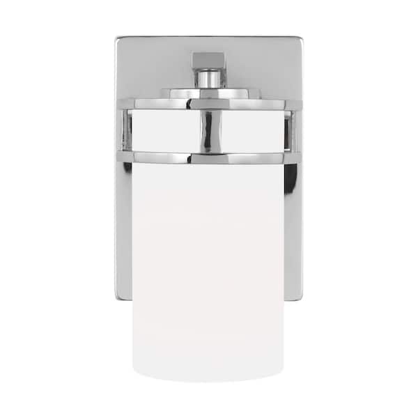 Generation Lighting Robie 5 in. 1-Light Chrome Transitional Bathroom Vanity Light Wall Sconce with Etched White Glass Shade