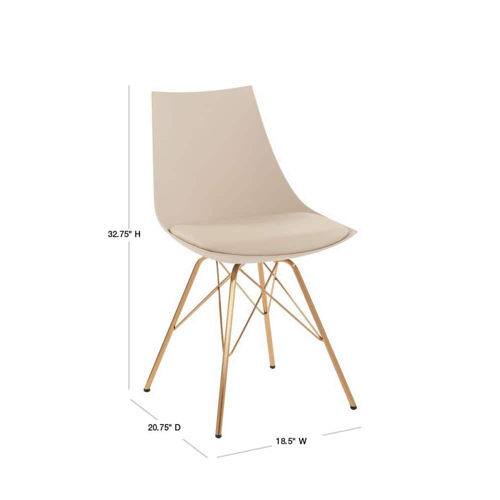 Chic Beige Faux Leather Side Chair with Gold Metal Base