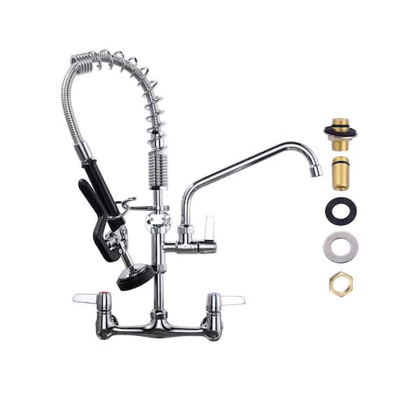 AVITAS 21 in. Commercial Triple Handles Pull Down Sprayer Kitchen Faucet with Pre-Rinse Sprayer in Chrome