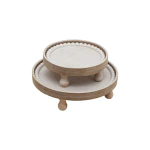 Farmhouse White Round Wood Decrorative Tray (Set of 2)