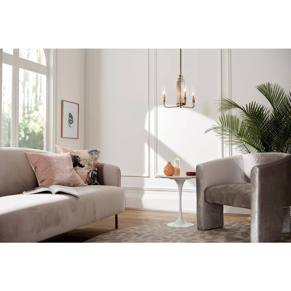 Art Deco Brushed Brass 3-Light Chandelier with Clear Fluted Shades