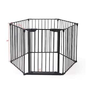 6-Panel Black Metal Foldable 5-in-1 Extra Wide Barrier Gate Baby Playpen Fireplace Safety Fence with Walk-Through Door