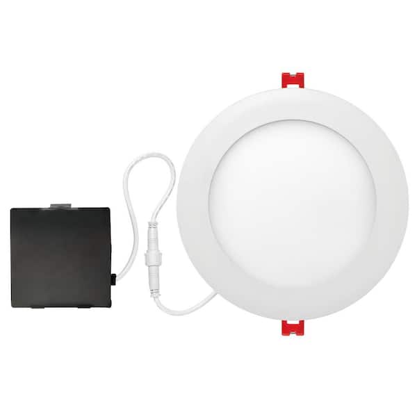 Globe Electric Slimline Integrated LED 4 in Round  Canless Recessed Light for Kitchen Bath Living rooms, Nickel Soft White 4-Pack
