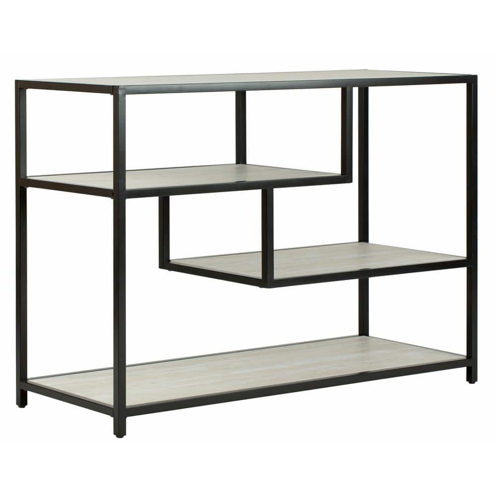 Beige and Black Geometric Wood Console Table with Storage