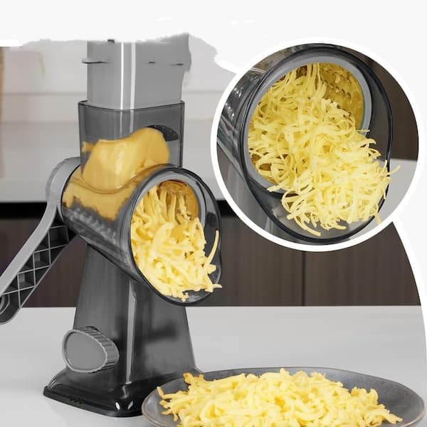 Rotary Cheese Grater Hand Crank Transparent, Shredder Slicer Grinder with 3-Stainless Steel Blades, Stable Suction