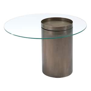Emi 18.9 .in Antique Gold Round Tempered Glass Coffee Table