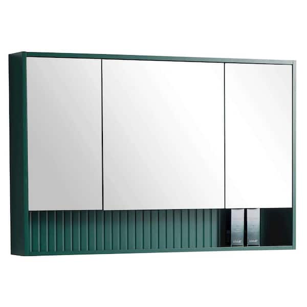 FINE FIXTURES Venezian 45.5 in. W x 29.5 in. H Small Rectangular Green Wooden Surface Mount Medicine Cabinet with Mirror