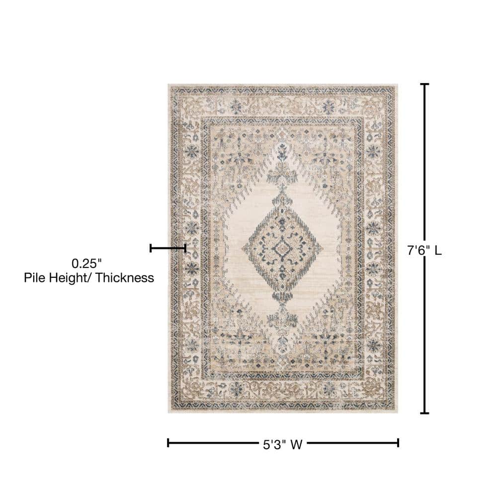 Ivory and Oatmeal Rectangular Oriental Rug