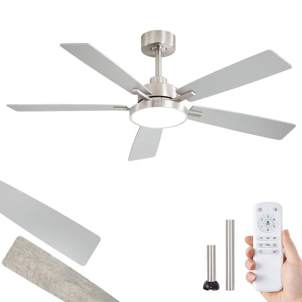 52 in. indoor Nickel Powerful LED Downrod Mount Silent 6 Wind Speeds Modern Ceiling Fan with Lights and Remote Control
