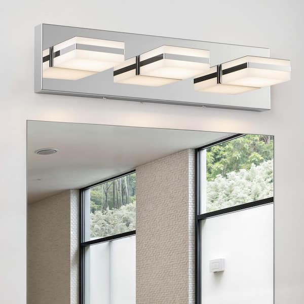 18 in. 3-Light Chrome 3CCT Adjustable Modern LED Vanity Light with Memory Function Rotatable Shades