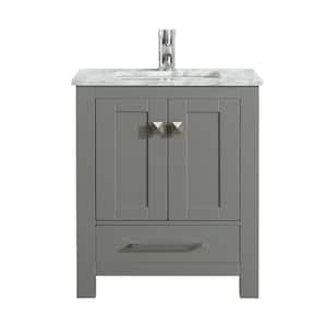 London 24 in. W x 18 in. D x 34 in. H Bathroom Vanity in Gray with White Carrara Marble Top with White Sink