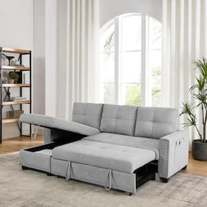 82 in. Gray Fabric Twin Size Sleeper Sofa Bed Reversible Sectional Couch With Storage Chaise