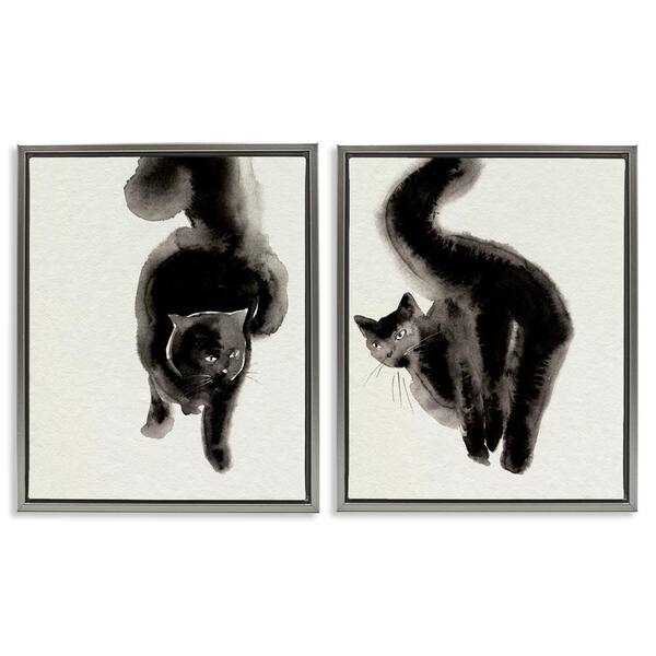 Minimal Black Cats by Melissa Wang 2-Pieces Gray Floater Frame Animal Graphic Art Print 31 in. x 25 in.