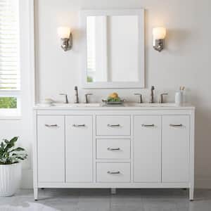 Marrett 60 in. W x 19 in. D x 35 in. H Double Sink Freestanding Bath Vanity in White with White Cultured Marble Top