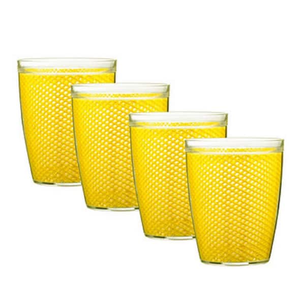 Kraftware Fishnet 14 oz. Yellow Insulated Drinkware (Set of 4)