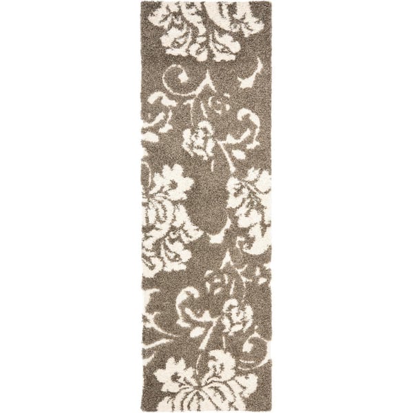 Florida Shag Smoke/Beige 2 ft. x 11 ft. Floral Solid Runner Rug