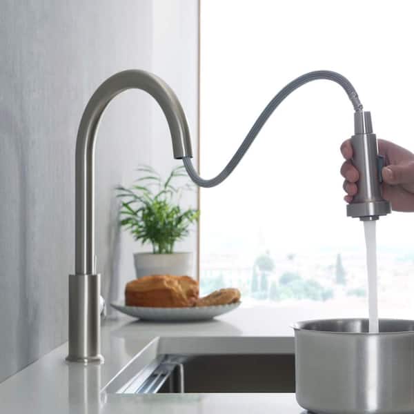 17 in. H 1.8 GPM Pull Down Sprayer Kitchen Faucet with 360° Spout Swivel, Soap Dispenser in Brushed Nickel
