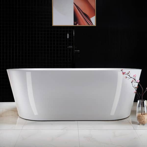 Evelyn 67 in. Acrylic FlatBottom Double Ended Bathtub with Matte Black Overflow and Drain Included in White