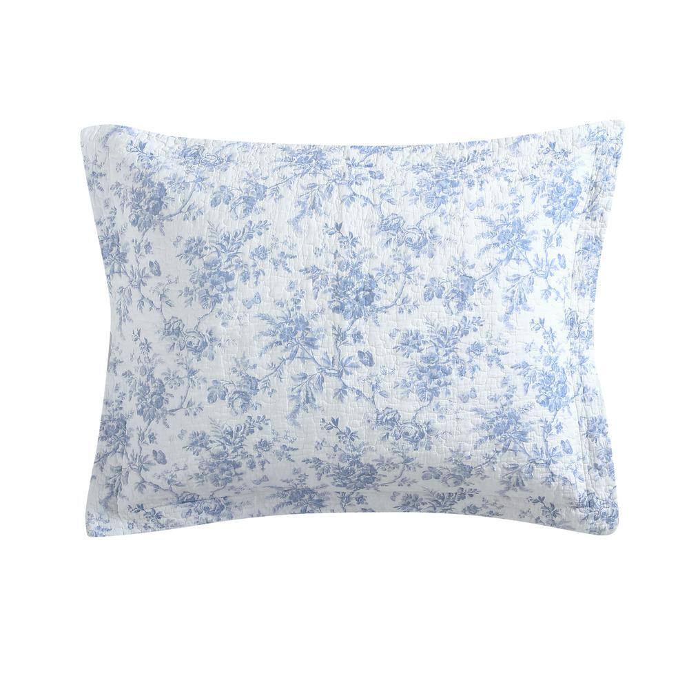 Laura Ashley Blue Floral Cotton King Reversible Quilt Set