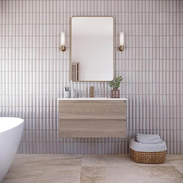 Fresca Formosa 36 in. Single Sink Wall Mount Floating Vanilla Oak Bath Vanity with White Quartz Top and Undermount Ceramic Sink