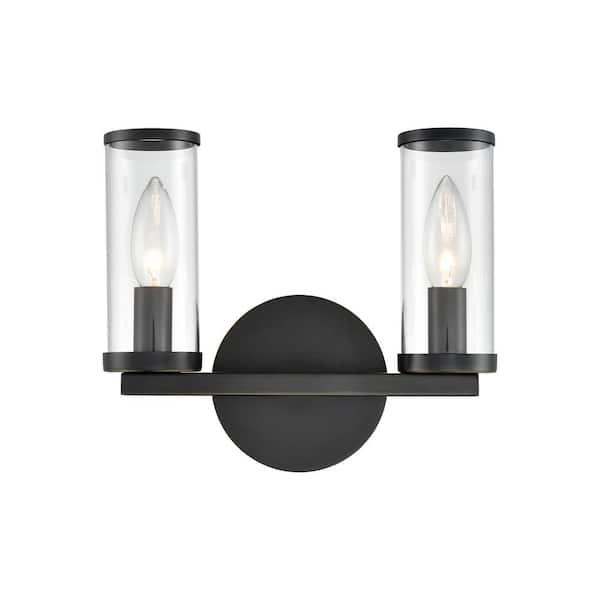 Alora Revolve 10 in. 2 Light 60-Watt Clear Glass/Urban Bronze Vanity Light