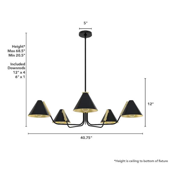Hunter Grove Isle 5-Light Matte Black Modern/Contemporary Led Chandelier