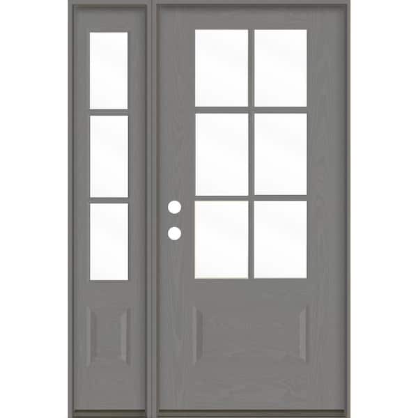 Krosswood Doors Farmhouse 50 in. x 80 in. 6-Lite Right-Hand/Inswing Clear Glass Malibu Grey Stain Fiberglass Prehung Front Door with LSL