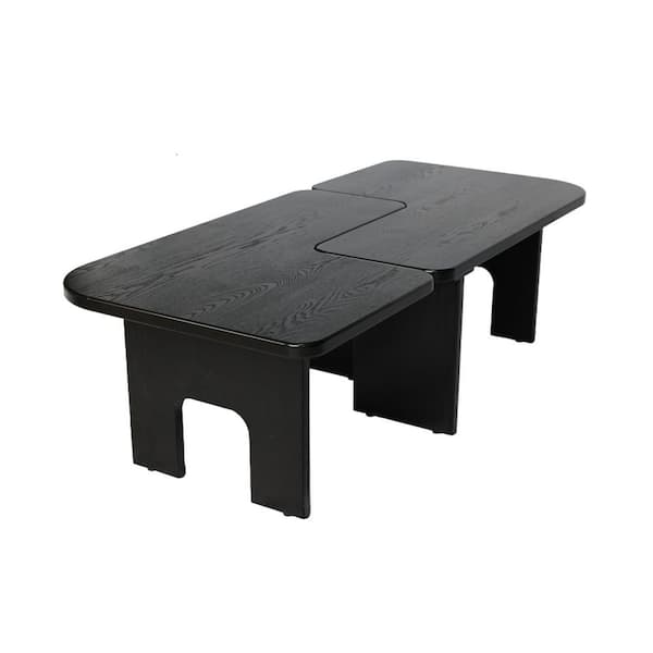 70.86 in. Black MDF Wood Extendable Splicing Outdoor Coffee Table
