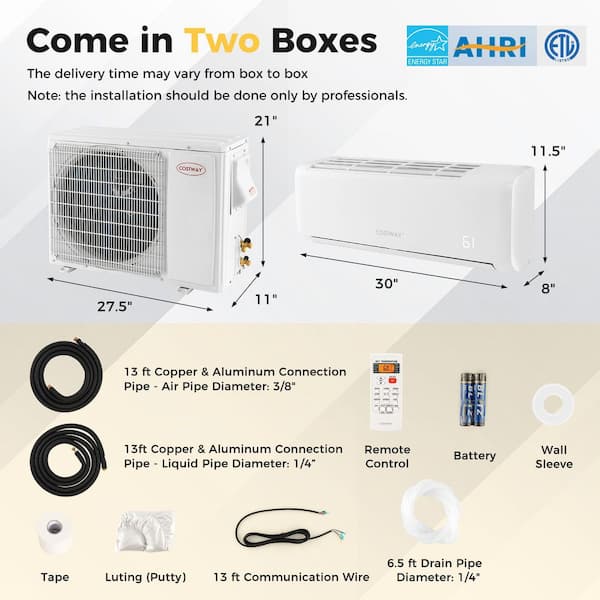 21 SEER2 17,000 BTU 1.5 Ton Ductless Mini Split Air Conditioner with Heat Pump Energy Star Certified 208/230V
