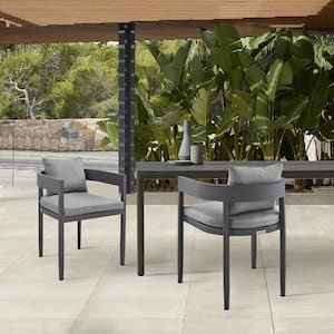 Argiope Dark Grey Aluminum Outdoor Dining Chair with Dark Grey Cushions (2-Pack)