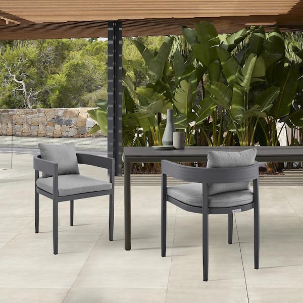 Argiope Dark Grey Aluminum Outdoor Dining Chair with Dark Grey Cushions (2-Pack)