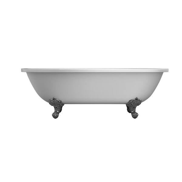 Barclay Products Collier 70 in. Acrylic Double Roll Top Clawfoot Non-Whirlpool Bathtub in White with Faucet Holes in Deck and BN Feet