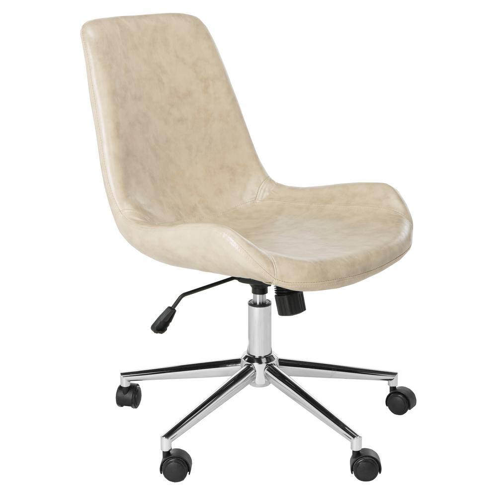 Beige Chrome Faux Leather Swivel Desk Chair
