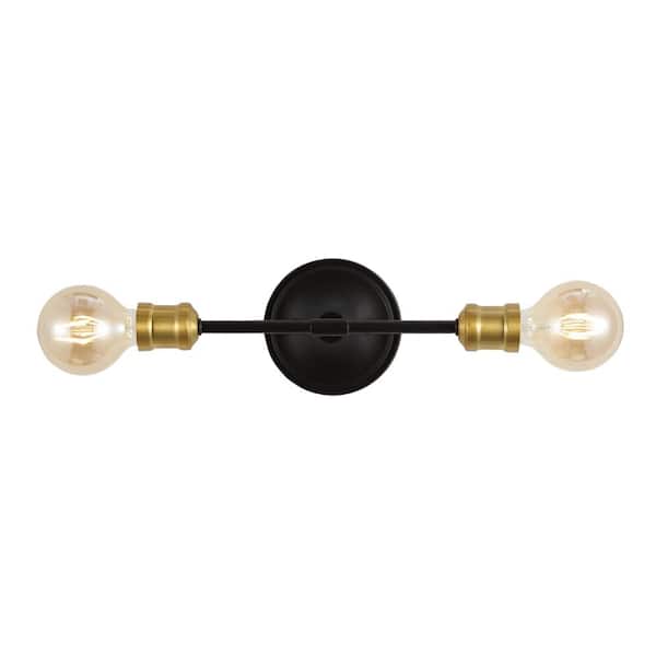 Jaxon 13.25 in. 2-Light Oil Rubbed Bronze/Brass Gold Industrial Farmhouse Iron LED Vanity Light