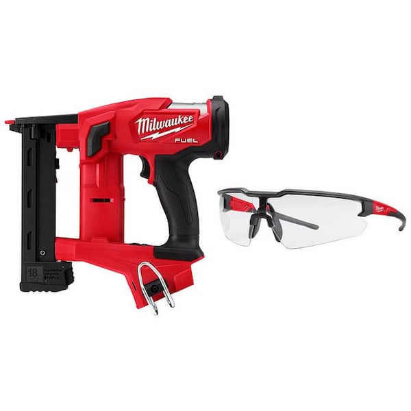 Milwaukee M18 FUEL 18-Volt Lithium-Ion Brushless Cordless 18GA Narrow Crown Stapler Nailer w/Clear Anti Scratch Safety Glasses