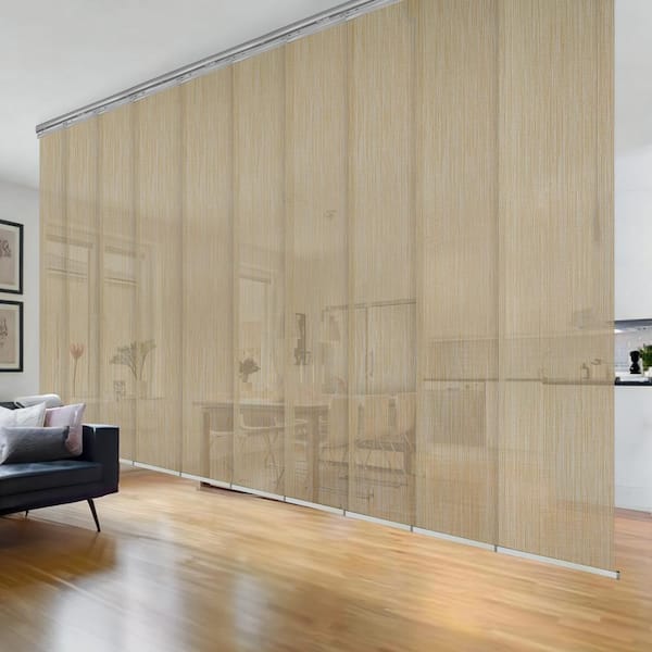 EMOH Wheat 120 in. - 218 in. W x 116 in. L Adjustable 10-Panel Satin Nickel Double Rail Panel Track with 23.5 in. Slates