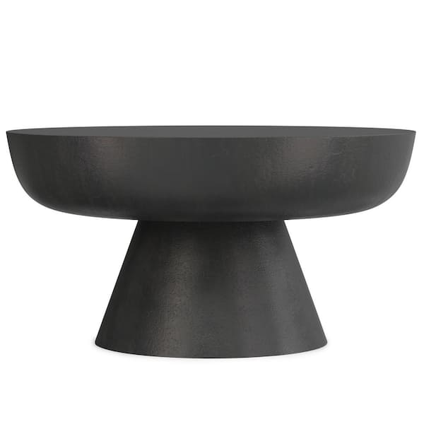 Simpli Home Charmaine 30 in. Wide Round Contemporary Cast Aluminum Coffee Table in Black Nickel, Fully Assembled