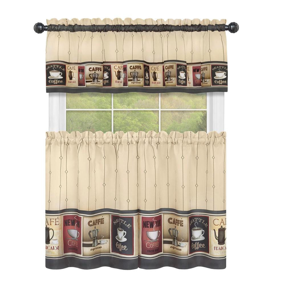 Cozy Cafe Tan-Black Wide Tier & Valance Set