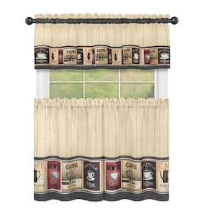 Cozy Cafe Printed Tier and Valance Set - 58 in. W x 24 in. L Tan-Black
