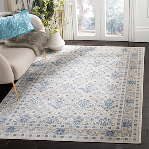 Brentwood Light Gray/Blue 5 ft. x 5 ft. Square Floral Border Geometric Area Rug