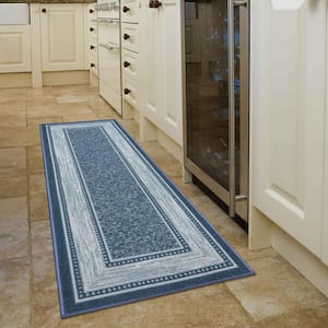 Ottohome Collection Non-Slip Rubberback Bordered Design 2x5 Indoor Runner Rug, 1 ft. 8 in. x 4 ft. 11 in., Teal Blue