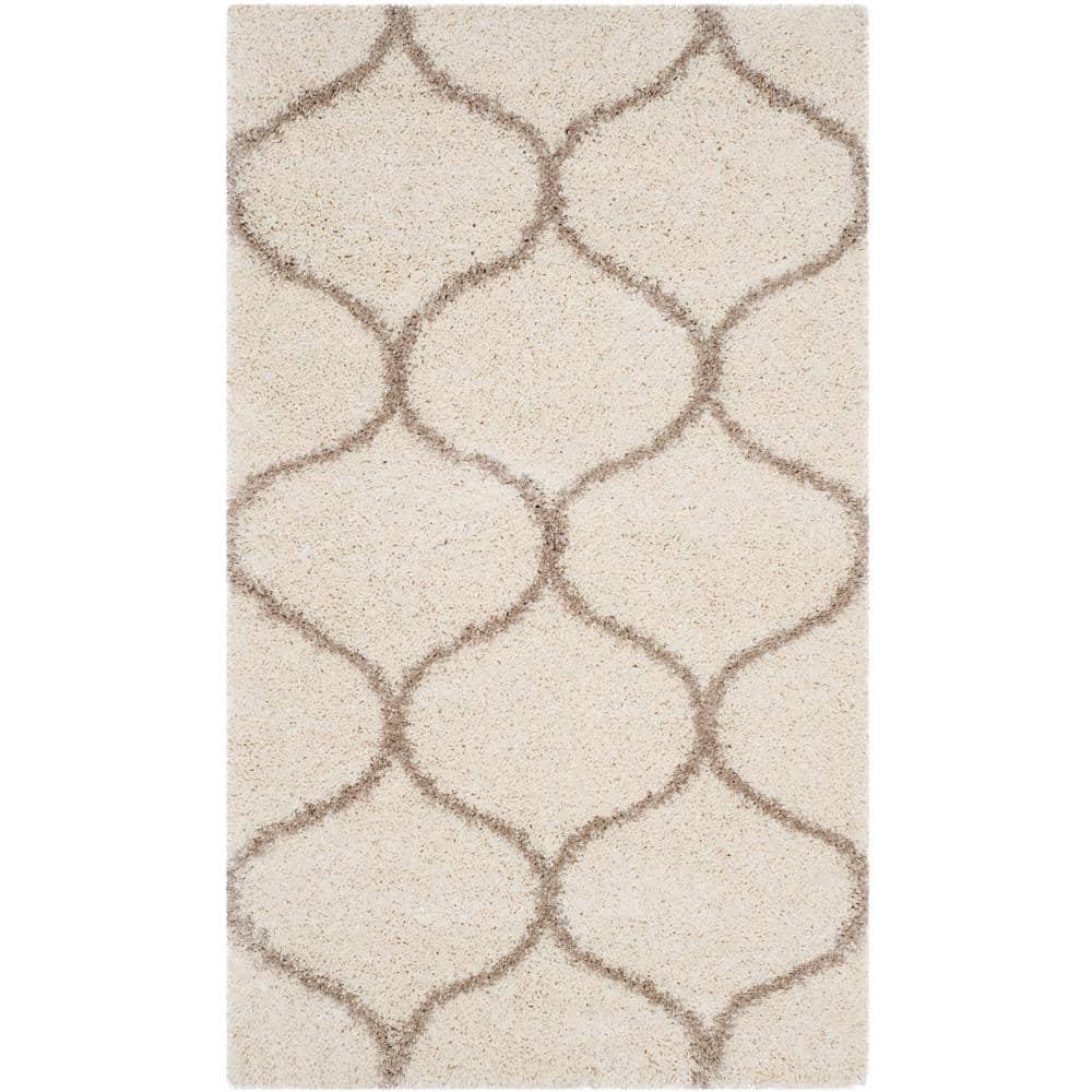 Hudson Shag Ivory/Beige Doormat 3 ft. x 5 ft. Geometric Trellis Area Rug price history on PriceWatchPro