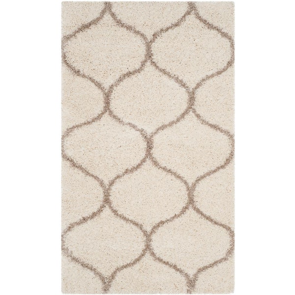 SAFAVIEH Hudson Shag Ivory/Beige Doormat 3 ft. x 5 ft. Geometric Trellis Area Rug