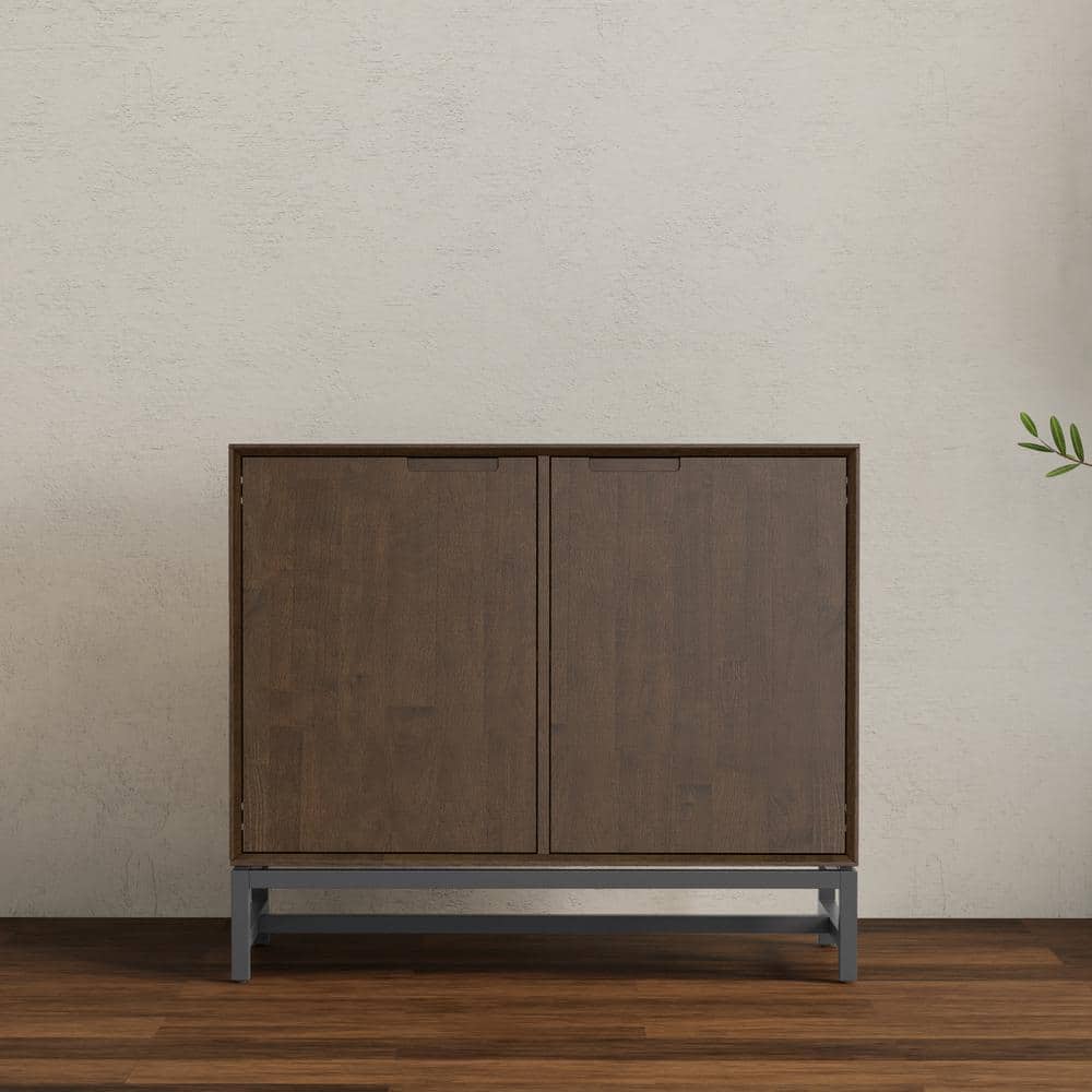 Walnut Brown Solid Wood and Metal 2-Door Sideboard Buffet