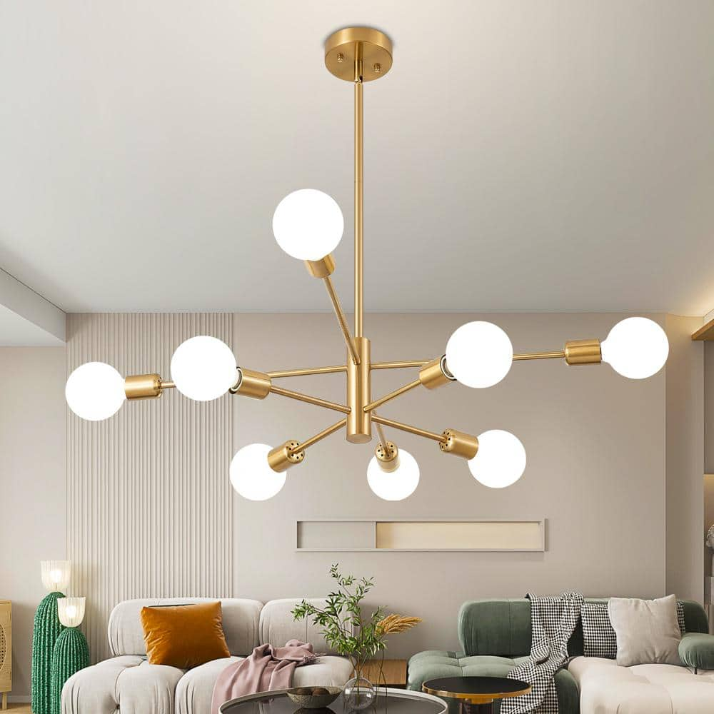 Deyidn 8-Light Vintage Gold Linear Sputnik Chandelier for Living Room ...